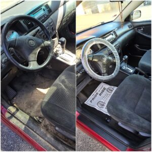 Interior car detailing service in Portland Maine – deep cleaning of dashboard, seats, center console, floor mats, and interior surfaces by Care Clean Mobile Detailing.